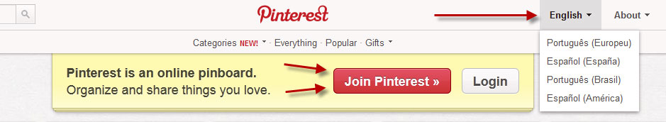 Register at Pinterest